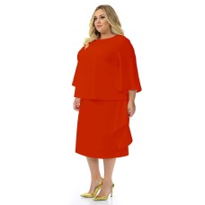 Платье - костюм из крепа с эластаном, красное