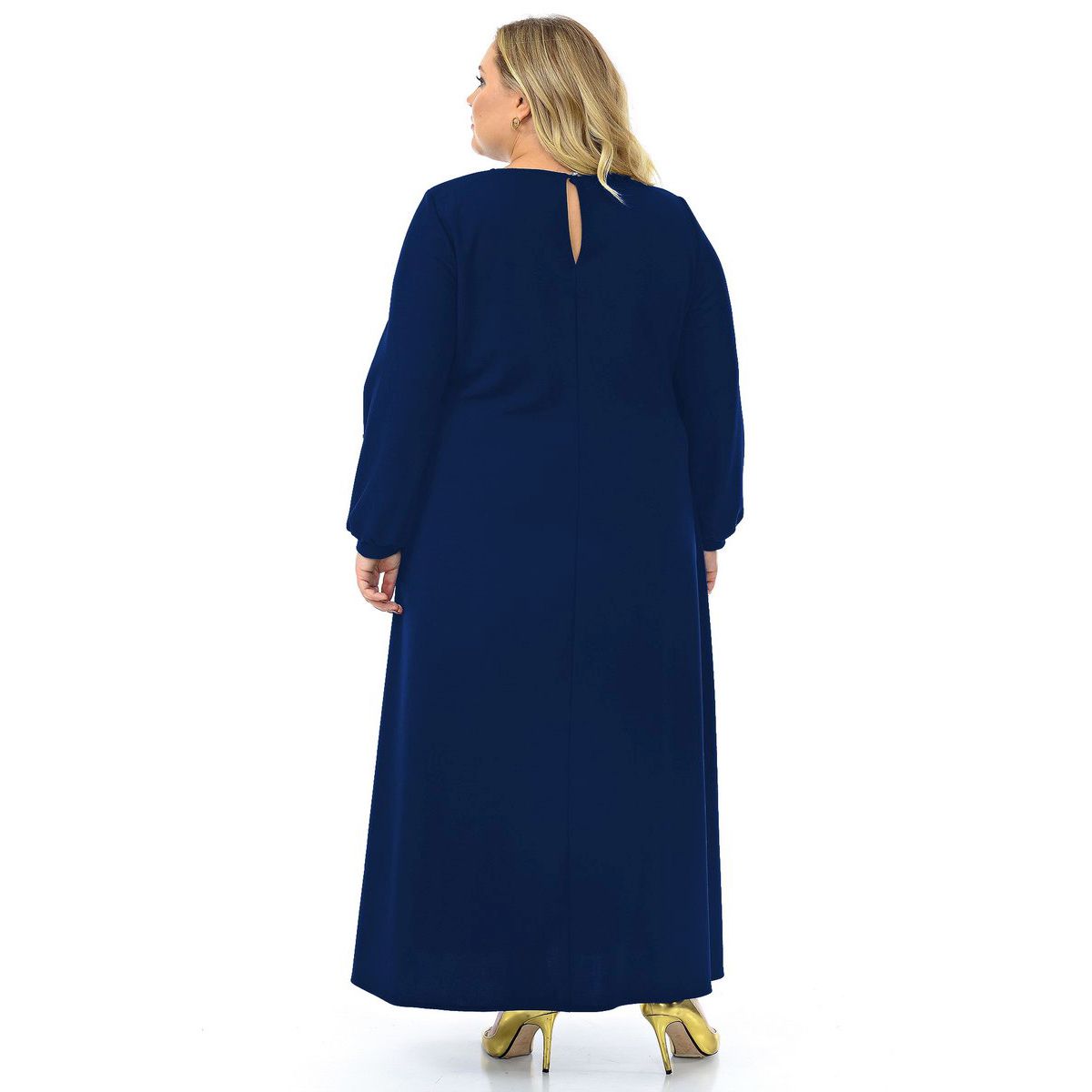 Платье длинное А-силуэта, из крепа с эластаном, темно-синее