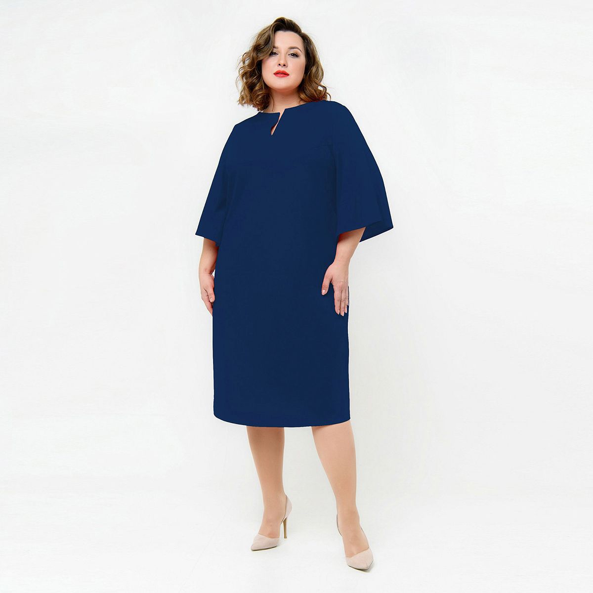 Платье-футляр из крепа с эластаном, темно-синее
