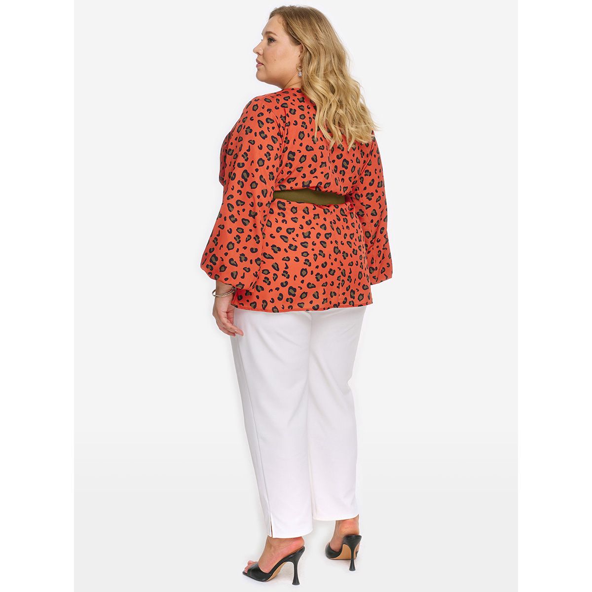 Блуза с широкими рукавами, принт "терракотовый леопард"