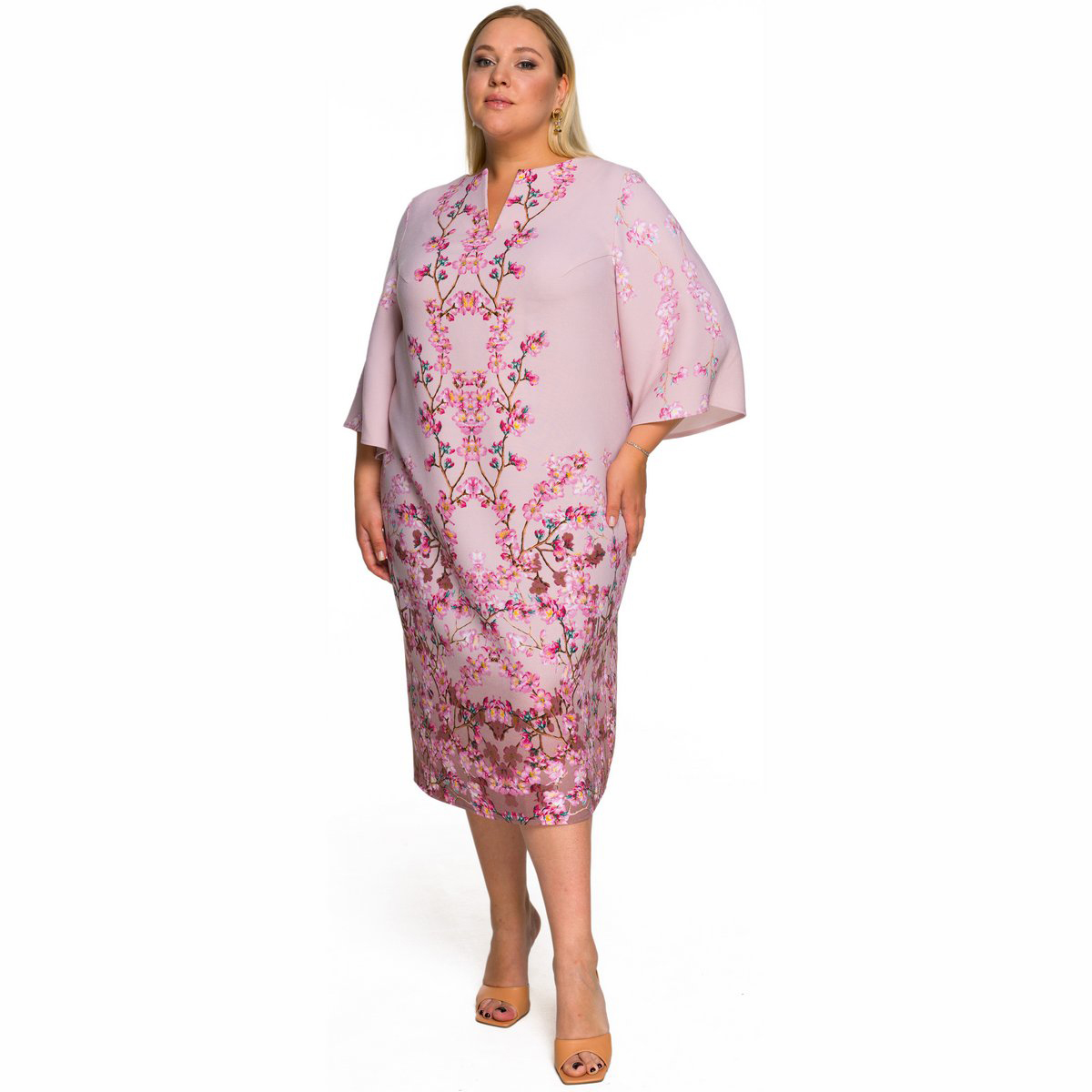 Платье-футляр из плотного крепа с купонным принтом "сакура"