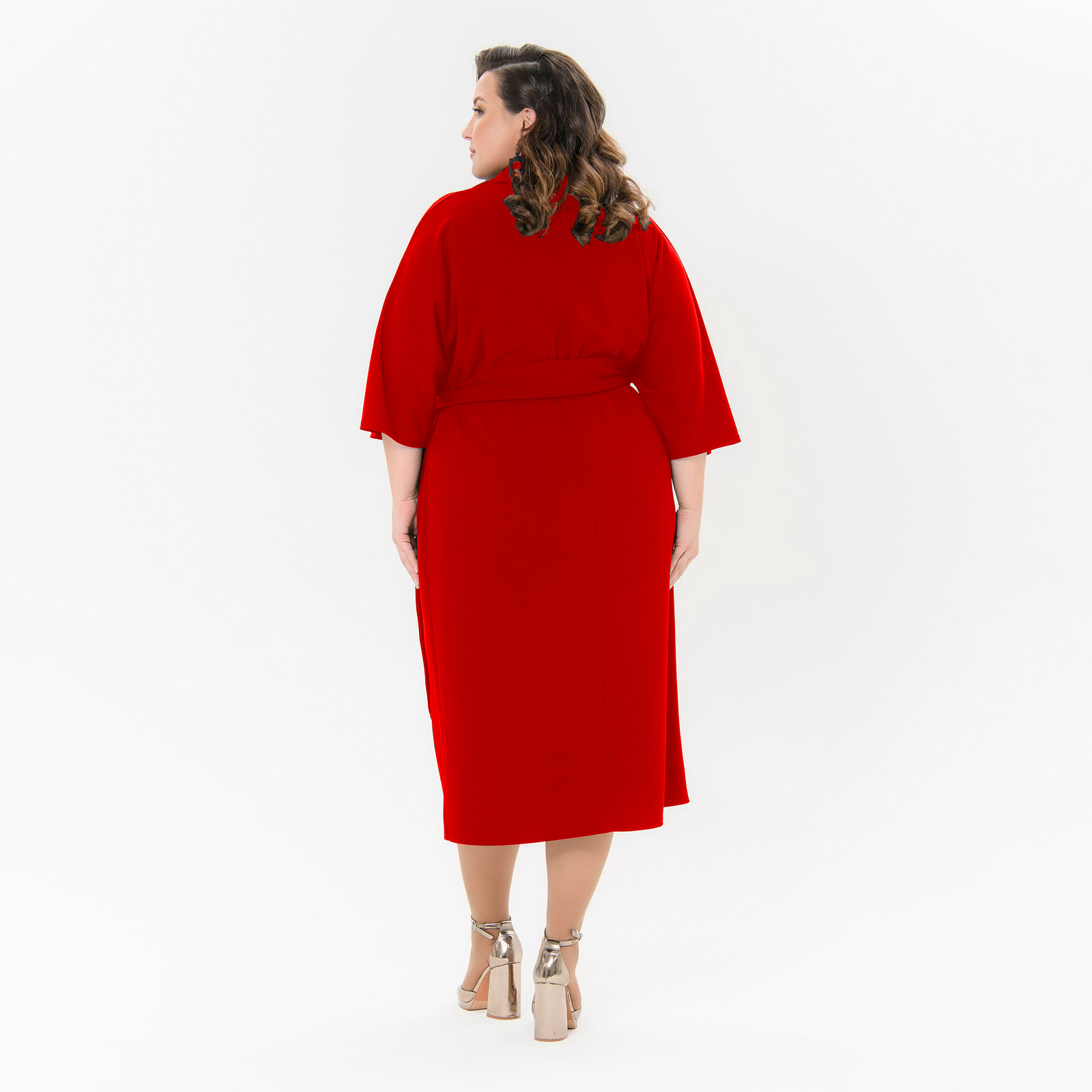 Платье коктейльное с цельнокроеным рукавом, креп с эластаном красный