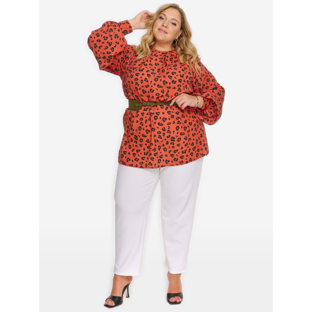 Блуза с широкими рукавами, принт "терракотовый леопард"
