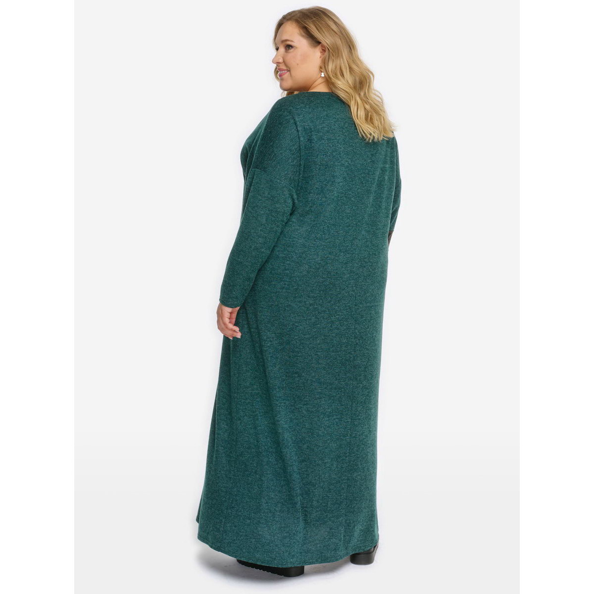 Платье из джерси-меланж с асимметричной отделкой, зеленое