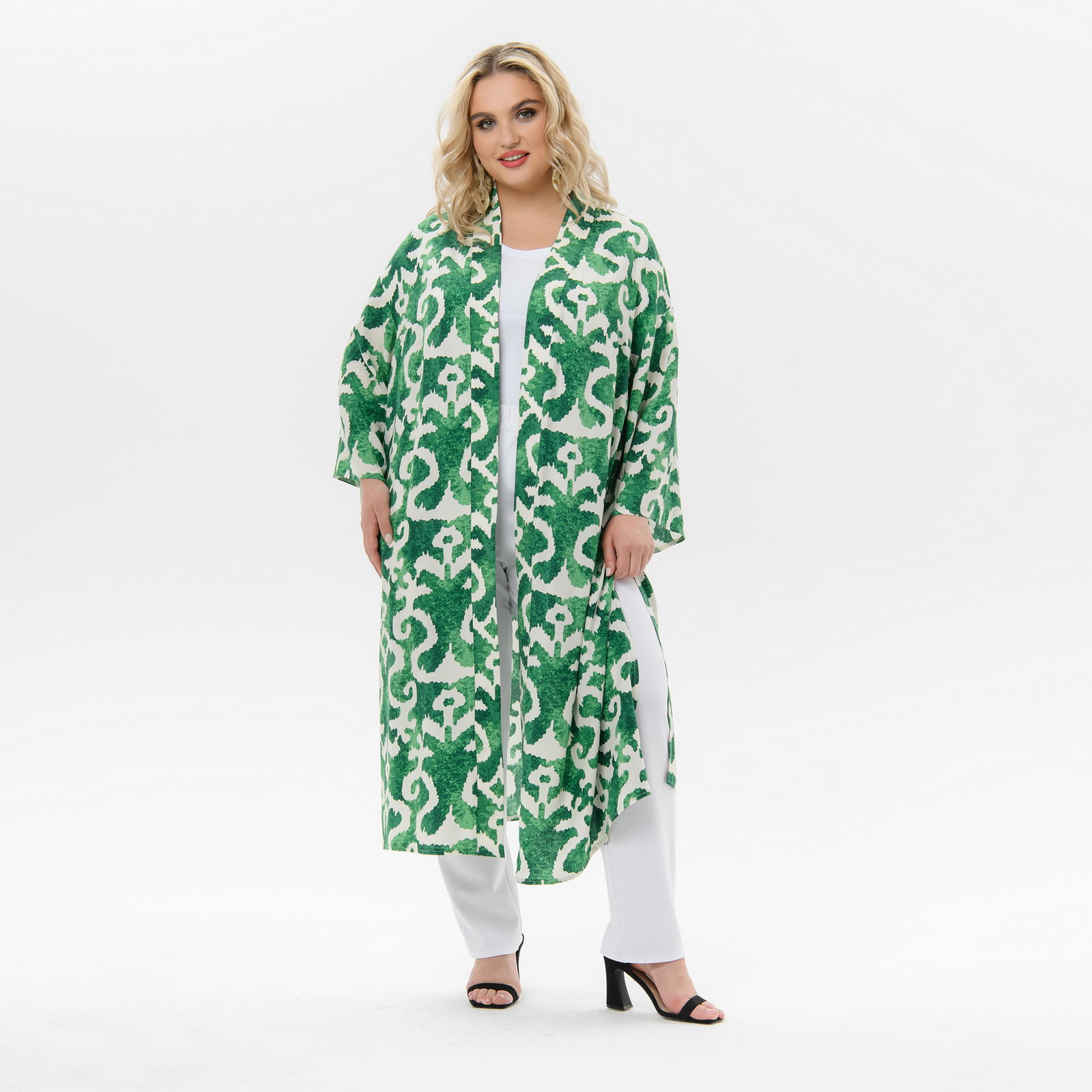 Кардиган - кимоно из вискозы, принт "зеленая абстракция"